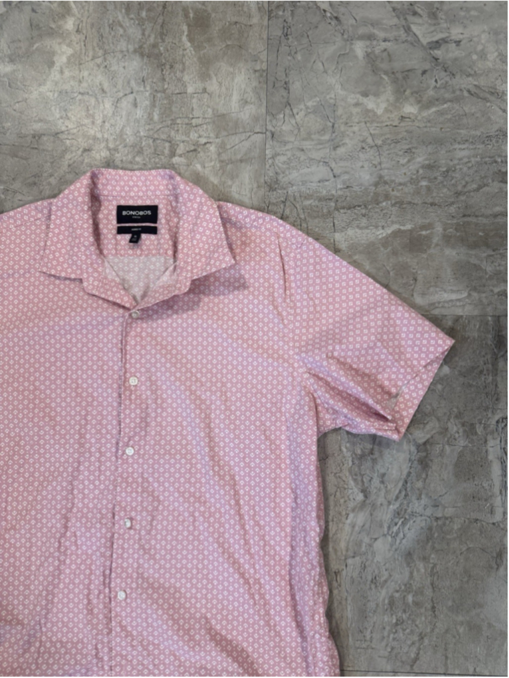 Bonobos Slim Fit Pink Geometric Print Short Sleeve Button Down Shirt Mens XL
